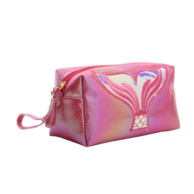 Wholesale PU Crack Fish Tail Illusion Laser Cosmetic Bag Cartoon Handbag Storage Bag